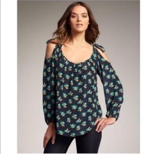 Rebecca Taylor Cold Shoulder Floral Silk Blouse